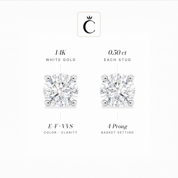 Lab-grown diamond studs, 0.5ct white gold — specs