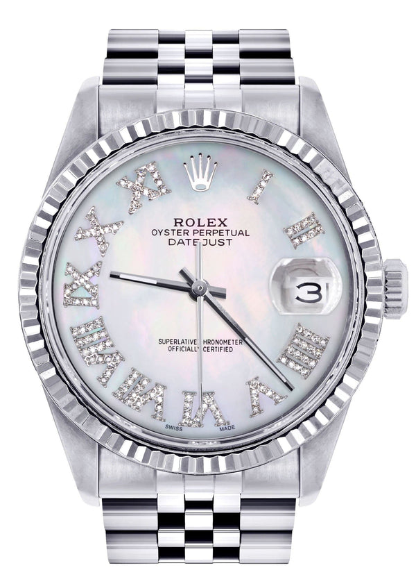 Mens Rolex Datejust Watch 16200 | Fluted Bezel | 36Mm | Mother of Pearl Roman Dial | Jubilee Band