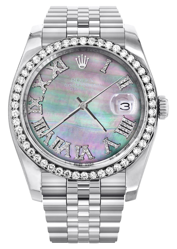 116200 | Hidden Clasp | Diamond Rolex Datejust Watch | 36Mm | Dark Mother Of Pearl Dial | Roman Numeral | Jubilee Band