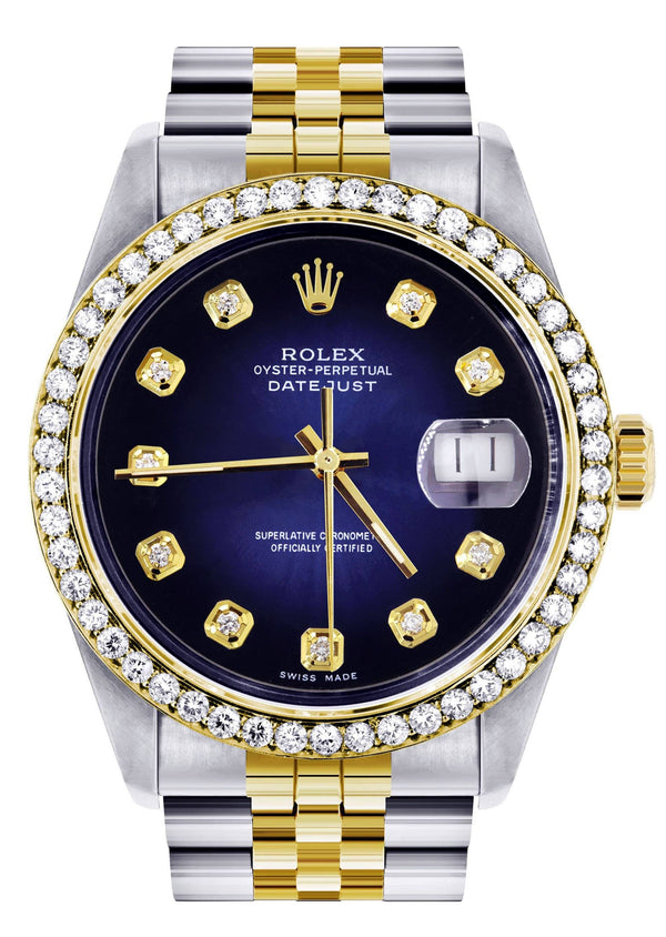 Diamond Gold Rolex Watch For Men 16233 | 36Mm | Blue Dial | Jubilee Band