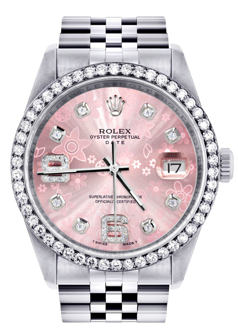 Mens Rolex Datejust Watch 16200 | 36Mm | Pink Flower Diamond Dial | Jubilee Band