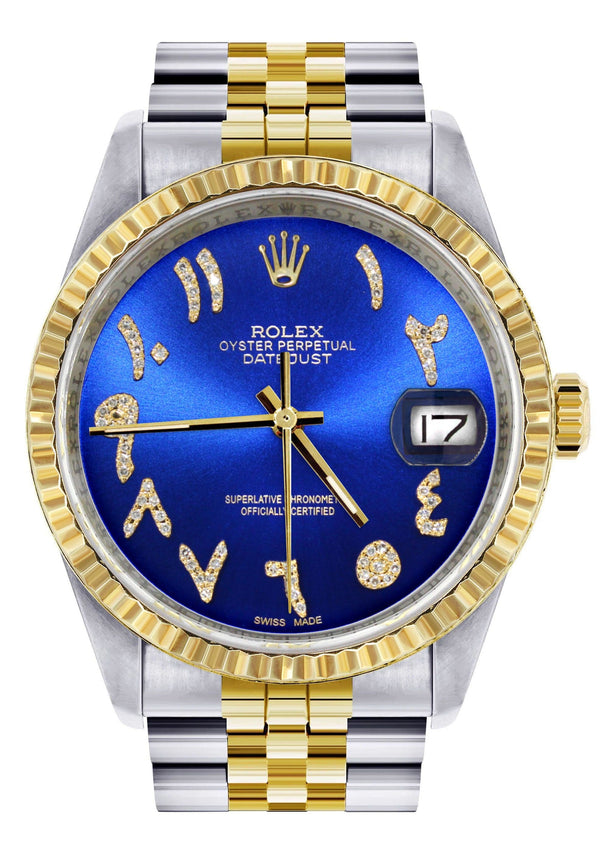 Mens Rolex Datejust Watch 16233 Two Tone | Fluted Bezel | 36Mm | Blue Arabic Dial | Jubilee Band