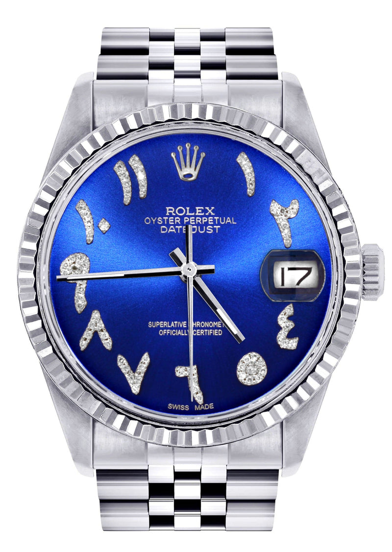 Mens Rolex Datejust Watch 16200 | Fluted Bezel | 36Mm | Blue Arabic Dial | Jubilee Band