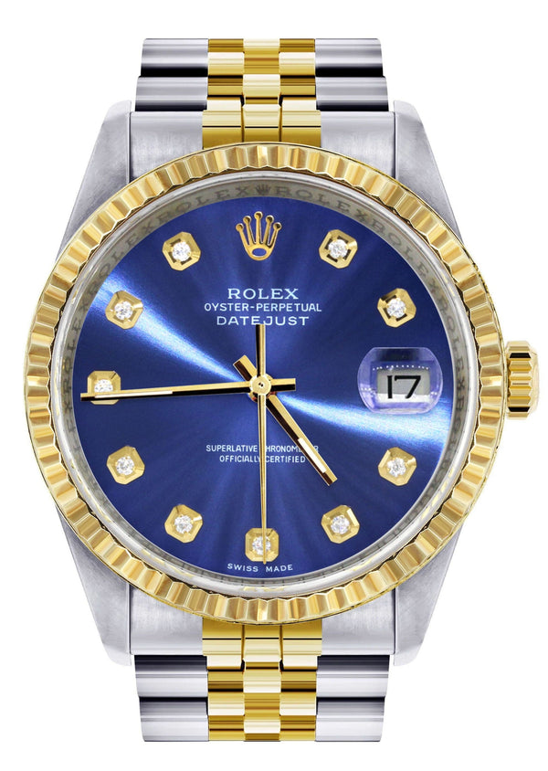 Mens Rolex Datejust Watch 16233 Two Tone | Fluted Bezel | 36Mm | Blue Dial | Jubilee Band