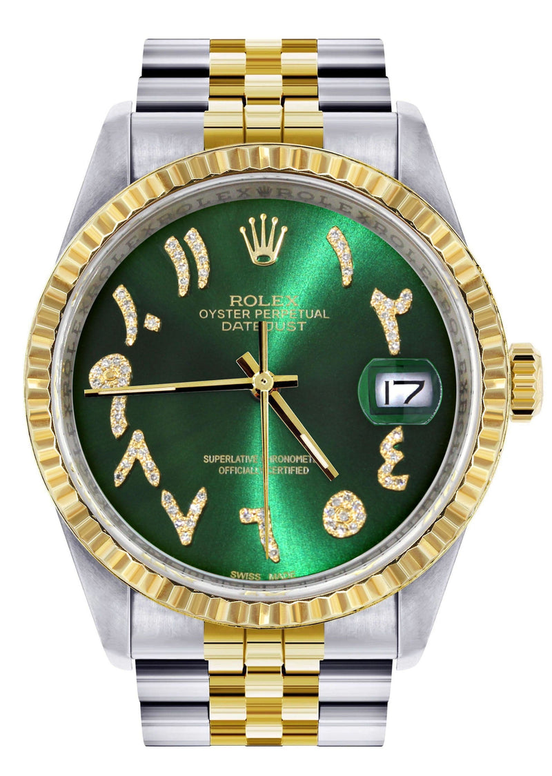Mens Rolex Datejust Watch 16233 Two Tone | 36Mm | Green Arabic Dial | Jubilee Band
