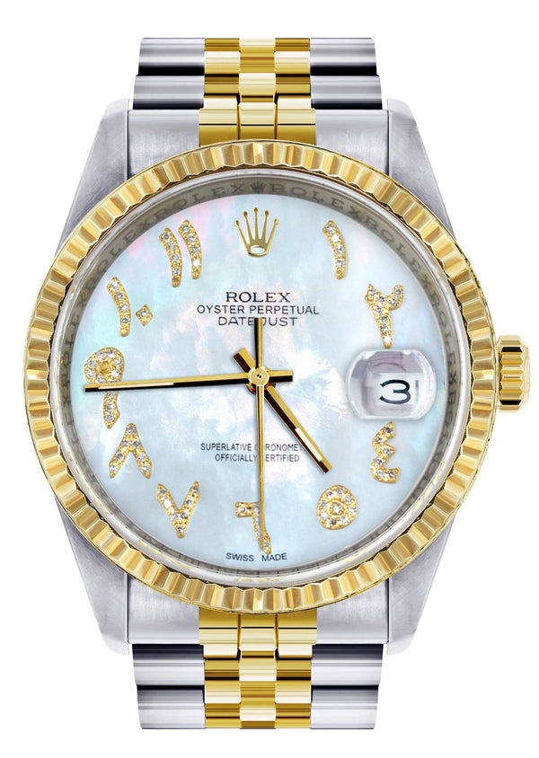 Mens Rolex Datejust Watch 16233 Two Tone | 36Mm | Mother of Pearl Arabic Dial | Jubilee Band