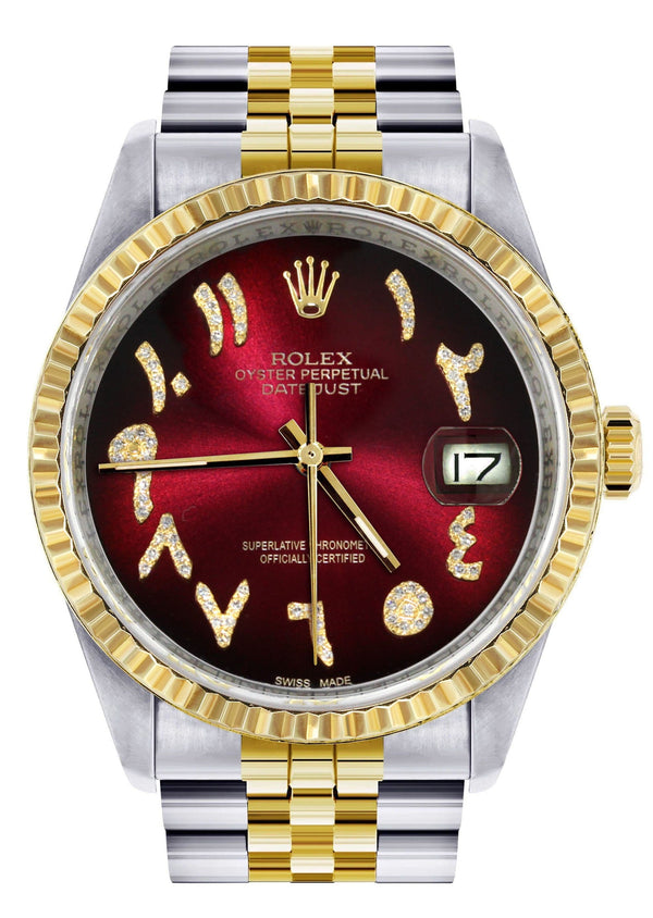 Mens Rolex Datejust Watch 16233 Two Tone | 36Mm | Red Black Arabic Dial | Jubilee Band