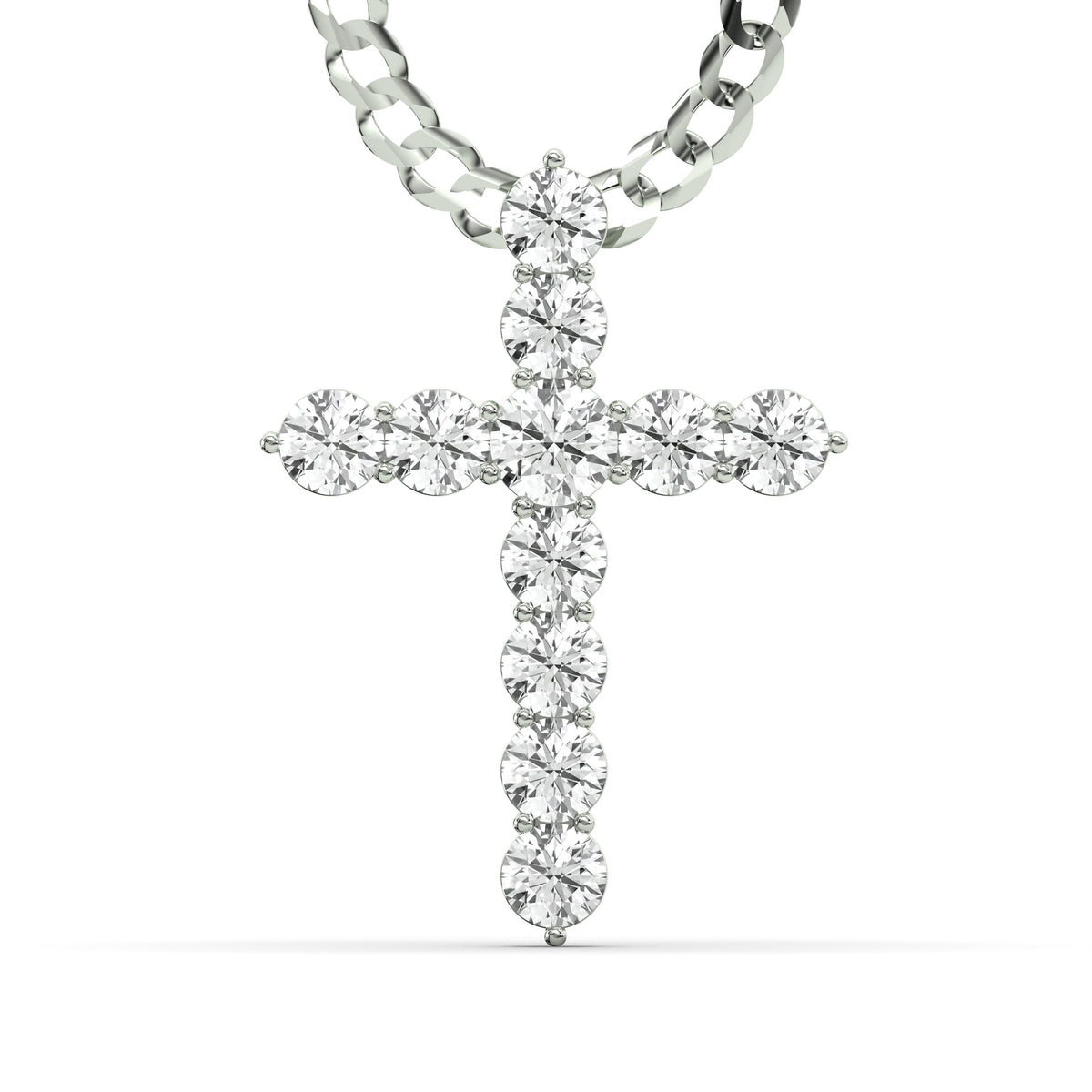 Men's VVS Lab Single Row Diamond Customizable White Gold Cross Necklace Pendant