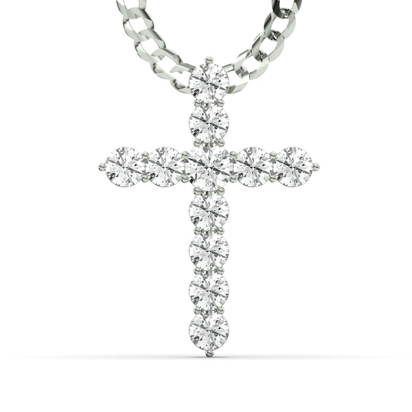 Men's VVS Lab Single Row Diamond Customizable White Gold Cross Necklace Pendant