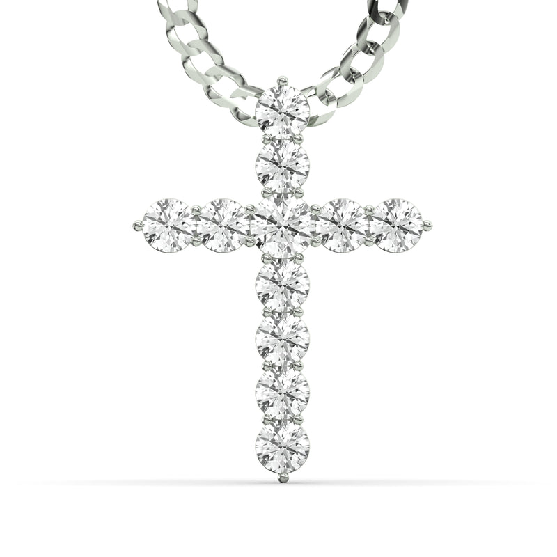 Men's VVS Lab Single Row Diamond Customizable White Gold Cross Necklace Pendant