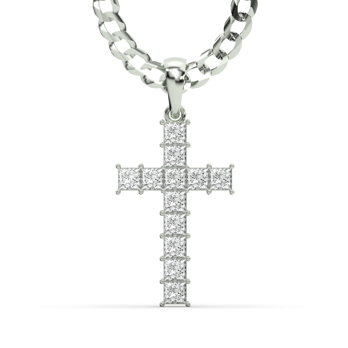 Men's VVS Princess Lab Diamond Customizable White Gold Cross Necklace Pendant