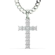 Men's VVS Princess Lab Diamond Customizable White Gold Cross Necklace Pendant