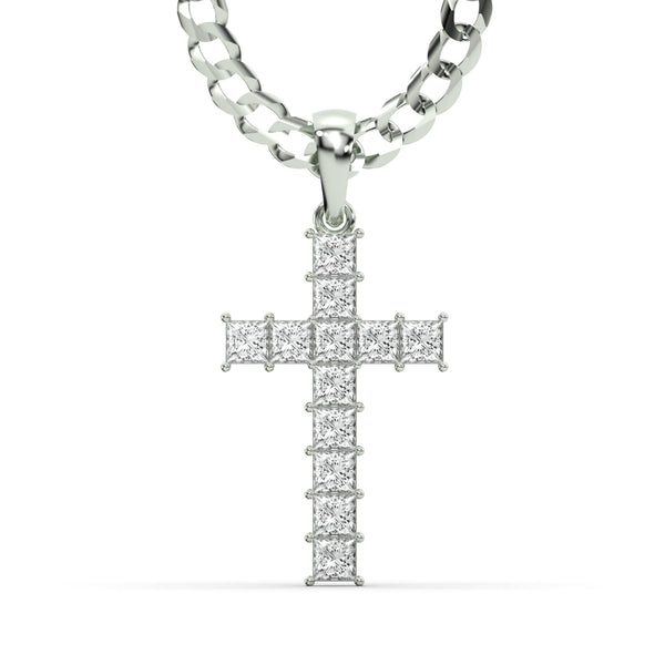 Men's VVS Princess Lab Diamond Customizable White Gold Cross Necklace Pendant