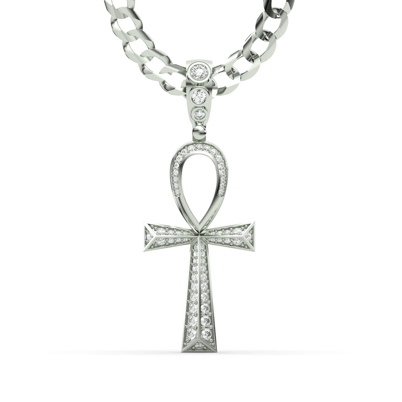 Men's VVS Lab Diamond Customizable White Gold Ankh Necklace Pendant