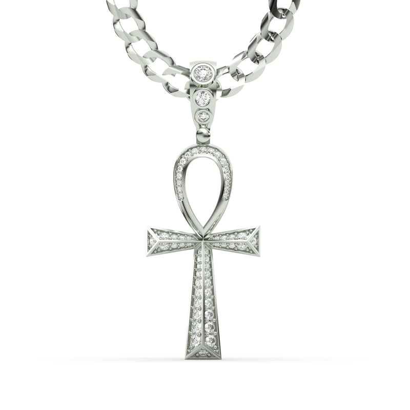 Men's VVS Lab Diamond Customizable White Gold Ankh Necklace Pendant