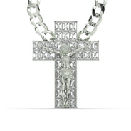 Men's VVS Lab Emerald Cut Diamond Customizable White Gold Cross Necklace Pendant