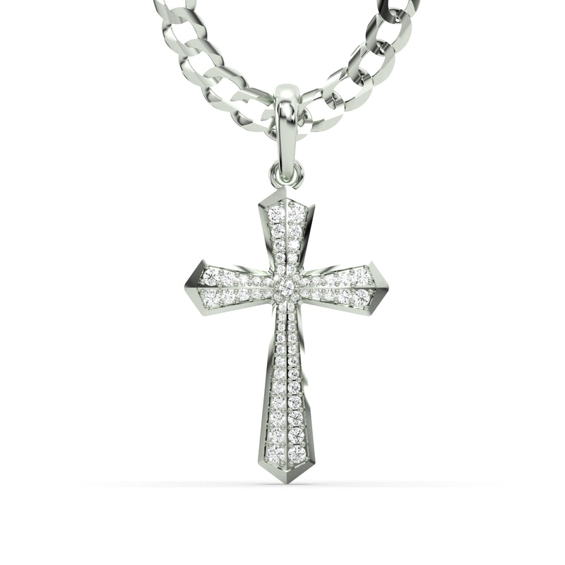 Men's VVS Lab Diamond Customizable White Gold Cross Necklace Pendant