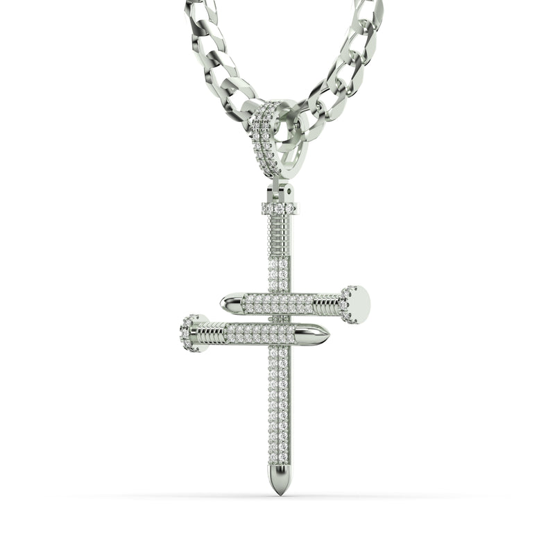 Men's VVS Lab Diamond Customizable White Nail Gold Cross Necklace Pendant