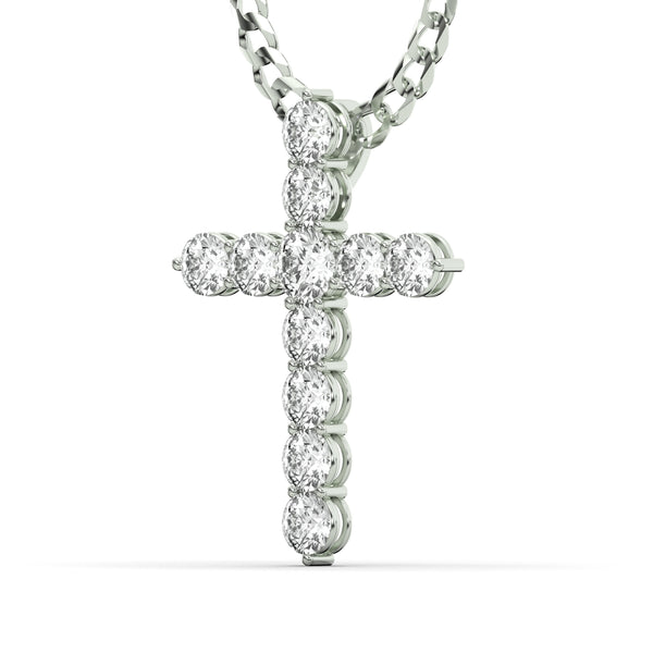 Men's VVS Lab Single Row Diamond Customizable White Gold Cross Necklace Pendant