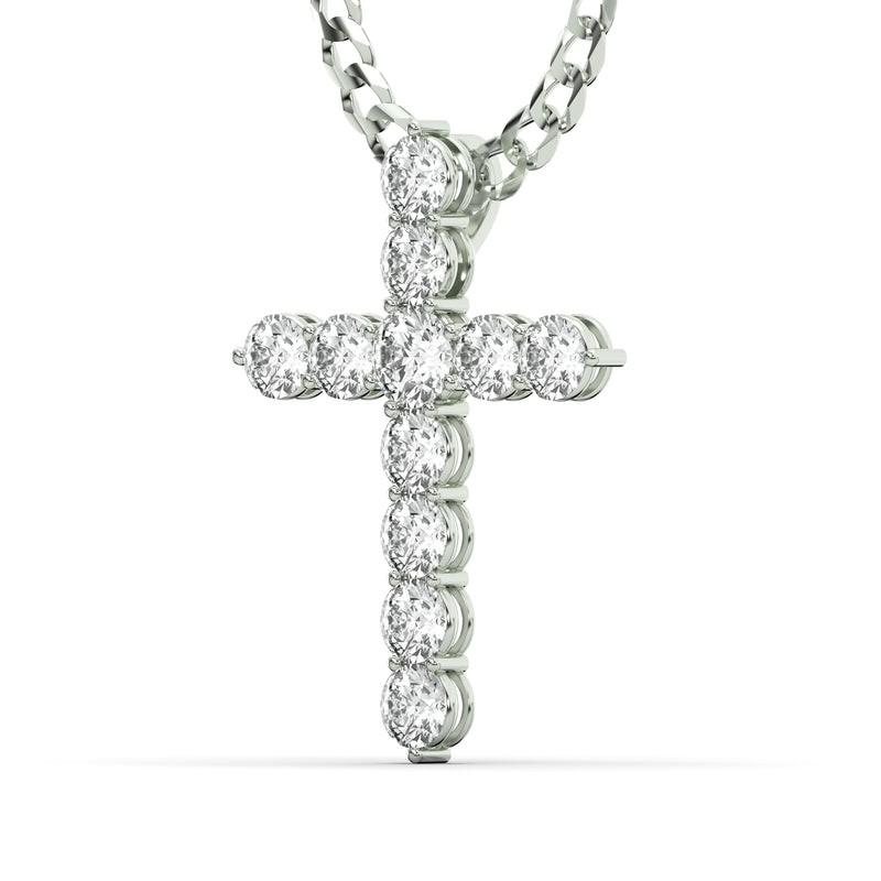 Men's VVS Lab Single Row Diamond Customizable White Gold Cross Necklace Pendant
