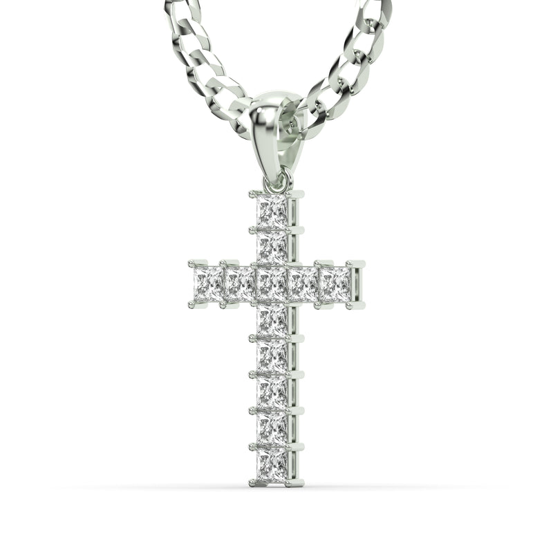 Men's VVS Princess Lab Diamond Customizable White Gold Cross Necklace Pendant