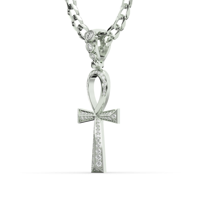 Men's VVS Lab Diamond Customizable White Gold Ankh Necklace Pendant