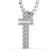 Men's Emerald Cut VVS Lab Diamond Customizable White Gold Cross Necklace Pendant