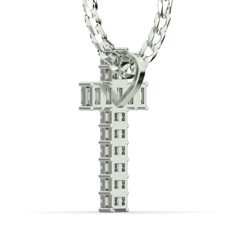 Men's Emerald Cut VVS Lab Diamond Customizable White Gold Cross Necklace Pendant