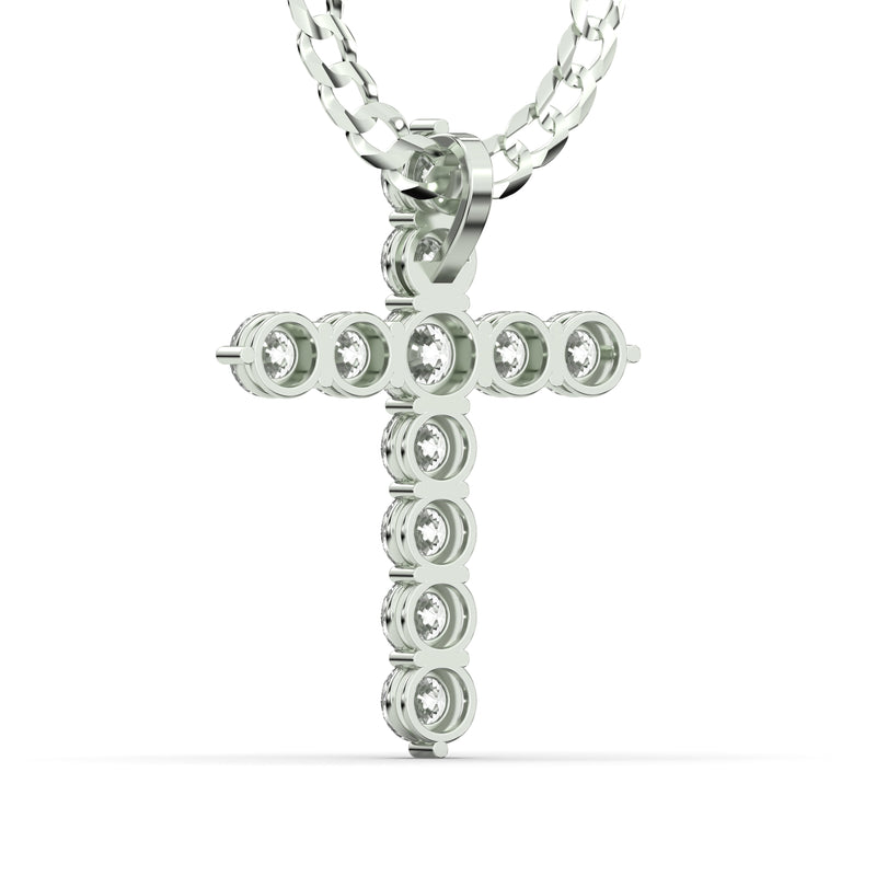 Men's VVS Lab Single Row Diamond Customizable White Gold Cross Necklace Pendant