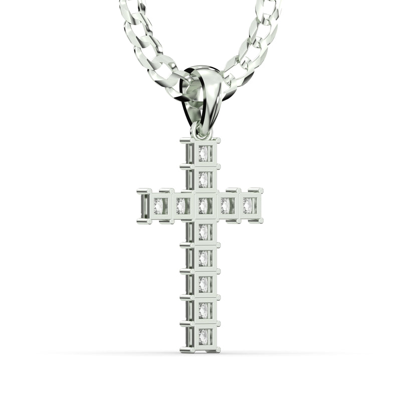 Men's VVS Princess Lab Diamond Customizable White Gold Cross Necklace Pendant