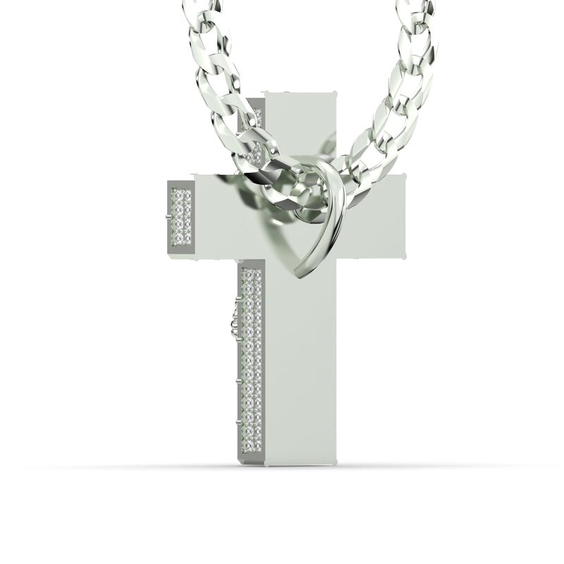 Men's VVS Lab Emerald Cut Diamond Customizable White Gold Cross Necklace Pendant