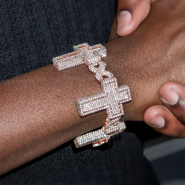 High End Jewelry - Iced Out Diamond Cross Bracelet