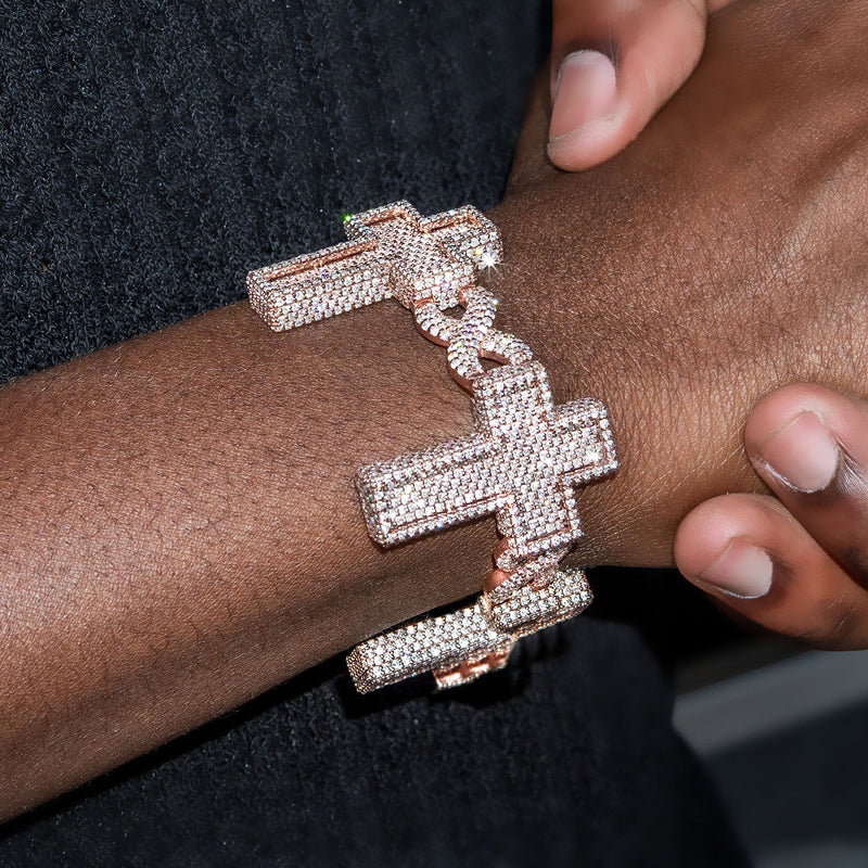 High End Jewelry - Iced Out Diamond Cross Bracelet