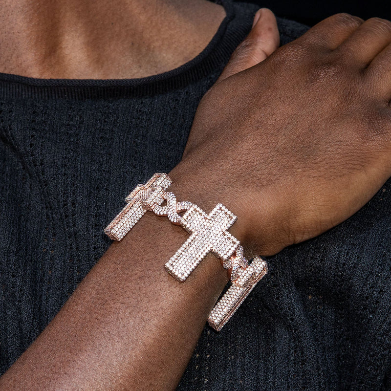 High End Jewelry - Iced Out Diamond Cross Bracelet