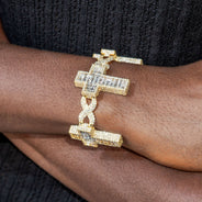 High End Jewelry - Iced Out Diamond Baguette Cross Bracelet