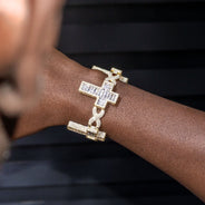 High End Jewelry - Iced Out Diamond Baguette Cross Bracelet