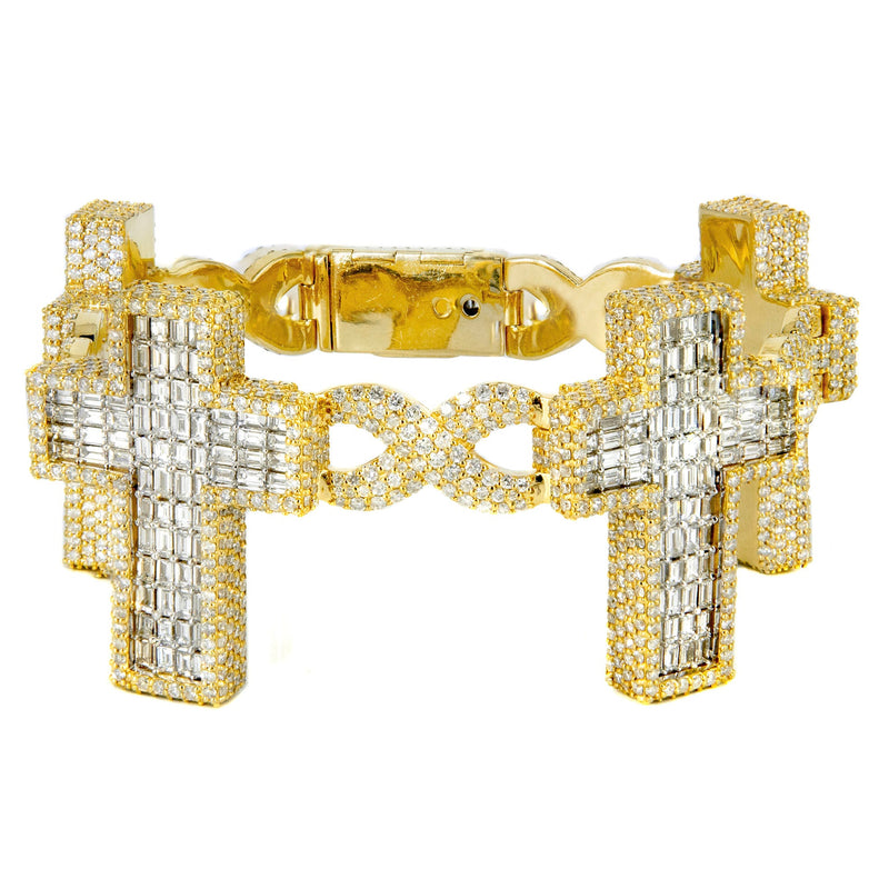 High End Jewelry - Iced Out Diamond Baguette Cross Bracelet