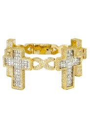 High End Jewelry - Iced Out Diamond Baguette Cross Bracelet
