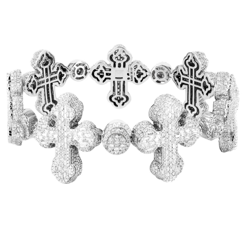 High End Jewelry - Iced Out Diamond Baguette Cross Bracelet