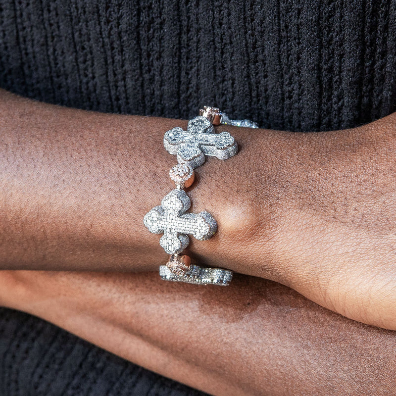 High End Jewelry - Iced Out Baguette Cross Bracelet