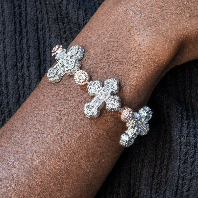 High End Jewelry - Iced Out Baguette Cross Bracelet