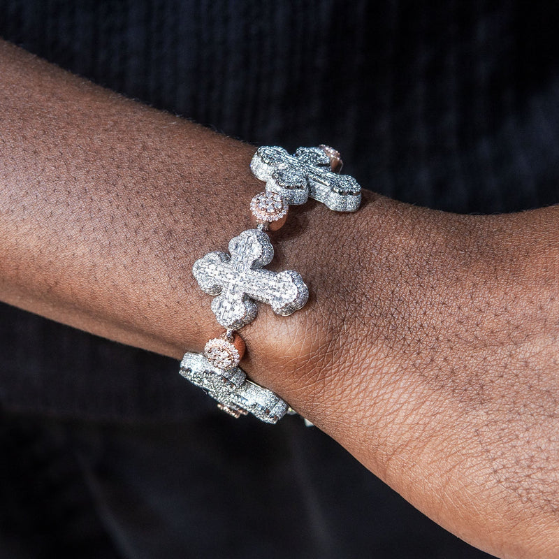 High End Jewelry - Iced Out Baguette Cross Bracelet
