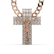 Men's VVS Lab Emerald Cut Diamond Customizable Rose Gold Cross Necklace Pendant
