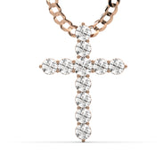 Men's VVS Lab Single Row Diamond Customizable Rose Gold Cross Necklace Pendant