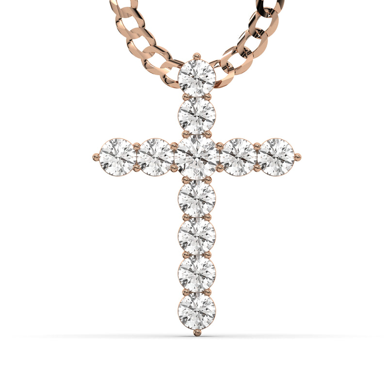 Men's VVS Lab Single Row Diamond Customizable Rose Gold Cross Necklace Pendant