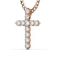 Men's VVS Lab Single Row Diamond Customizable Rose Gold Cross Necklace Pendant