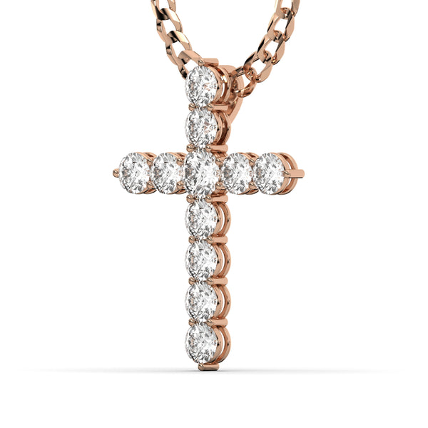Men's VVS Lab Single Row Diamond Customizable Rose Gold Cross Necklace Pendant