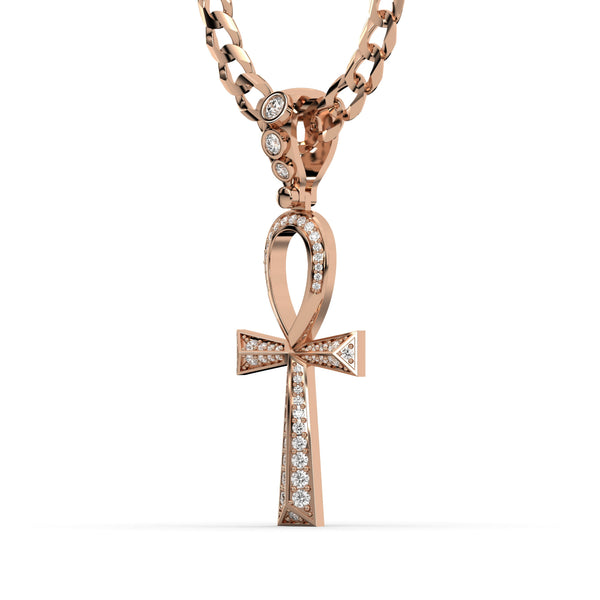 Men's VVS Lab Diamond Customizable Rose Gold Ankh Necklace Pendant