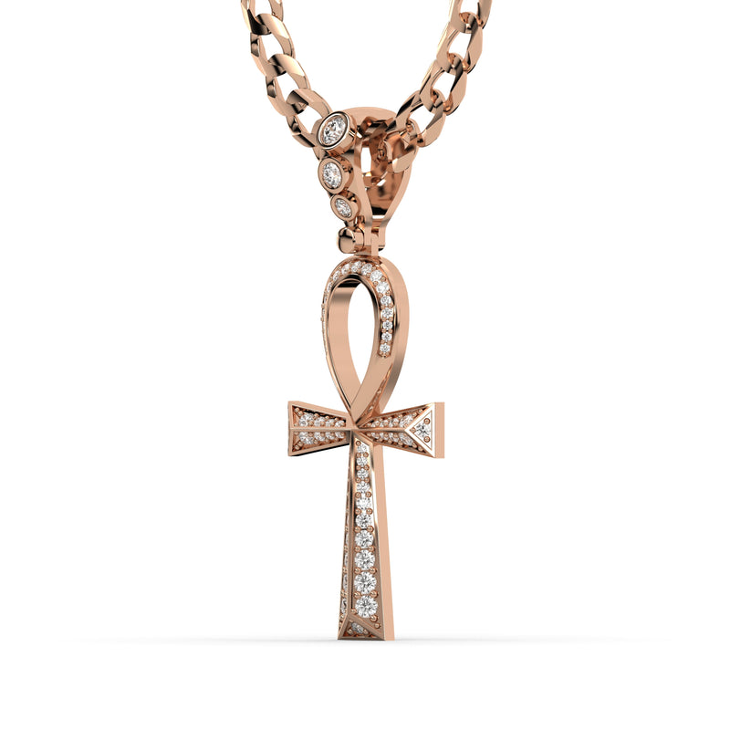 Men's VVS Lab Diamond Customizable Rose Gold Ankh Necklace Pendant