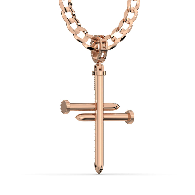 Men's VVS Lab Diamond Customizable Rose Nail Gold Cross Necklace Pendant